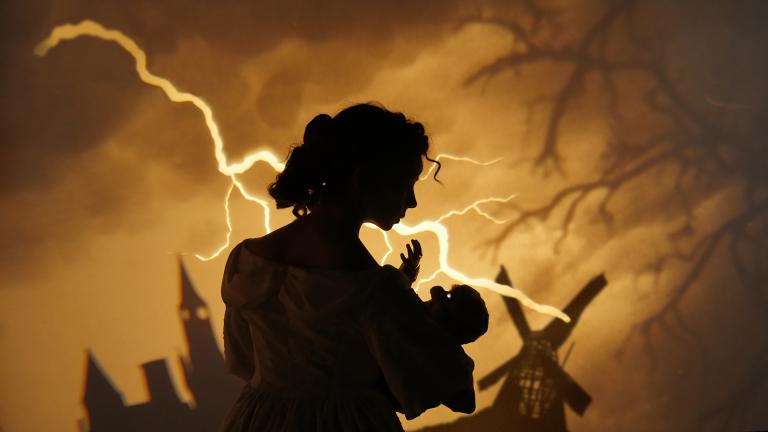 Sarah Fornace as Mary Shelley in Manual Cinema’s “Frankenstein.” (Drew Dir)