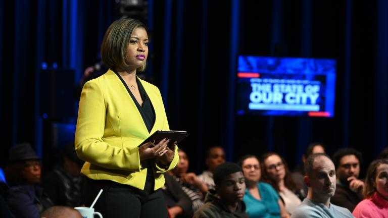 Brandis Friedman hosts a WTTW News town hall event on Feb. 3, 2025. (WTTW News)