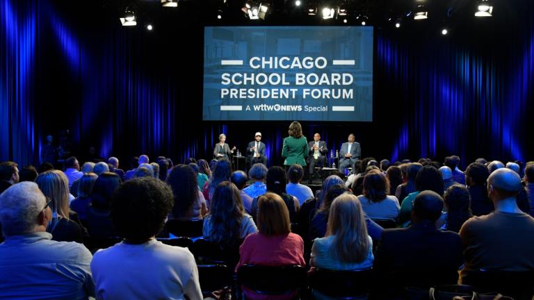 WTTW News hosts a forum for candidates for Chicago Board of Education president on Sept. 15, 2026. (Genie Lemieux / WTTW)