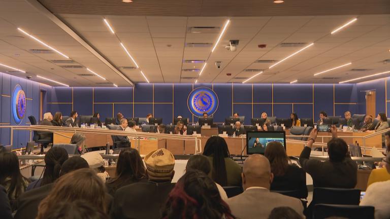 Chicago's new hybrid Board of Education meets for the first time at the Chicago Public Schools Loop headquarters on Jan. 15, 2025. (WTTW News)