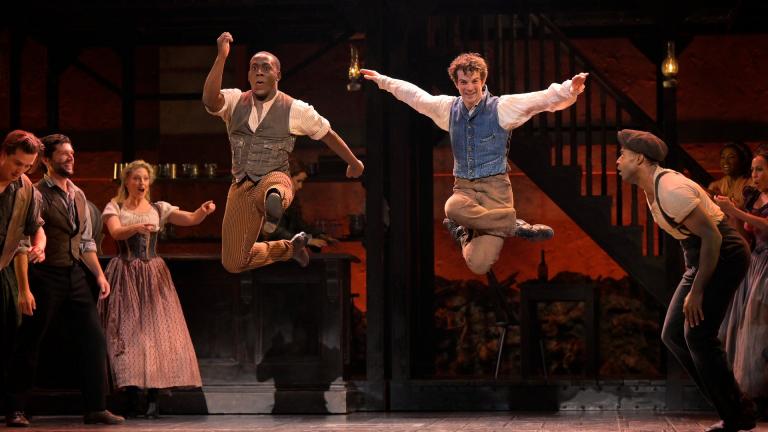 Sidney DuPont as Washington Henry, A.J. Shively as Owen Duignan and Ensemble in “Paradise Square” (© Kevin Berne)