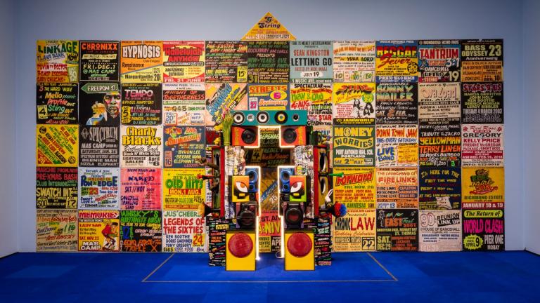 Matthew McCarthy and Maxine Walters, “The Most High–a serious t’ing,” 2026. Installation view, “Dancing the Revolution: From Dancehall to Reggaetón,” MCA Chicago, April 14-Sept. 20, 2026. (Michael Tropea / MCA Chicago)