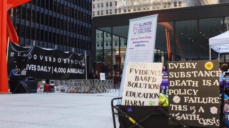 Chicago’s Federal Plaza is pictured during the End Overdose Now rally in downtown on Aug. 28, 2023. (Dilpreet Raju / Capitol News Illinois)