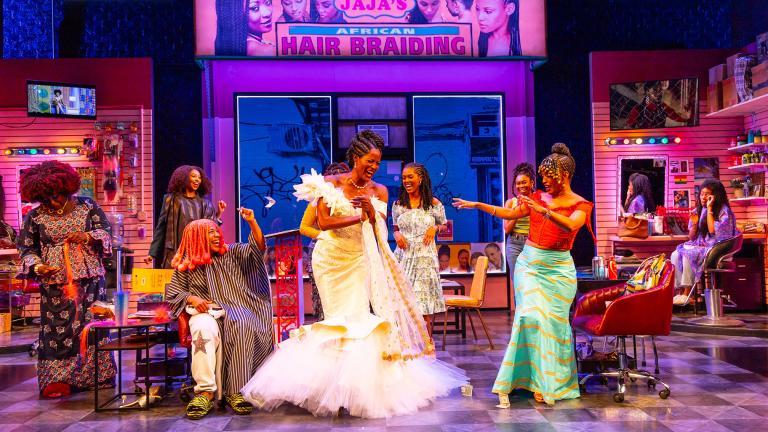 The cast of “Jaja’s African Hair Braiding,” now playing at Chicago Shakespeare Theater. (Charles Erickson)