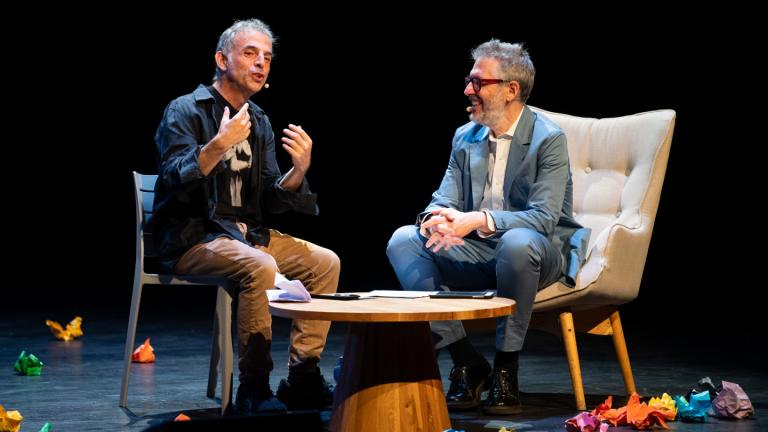 “This American Life” host Ira Glass with writer Etgar Keret will appear at the Chicago Humanities Festival this fall. (Courtesy of Haim Yafim Barbalat)