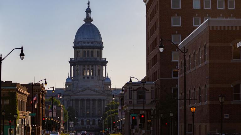 The Illinois State Capitol is pictured from downtown Springfield in May 2024. (Andrew Adams / Capitol News Illinois)