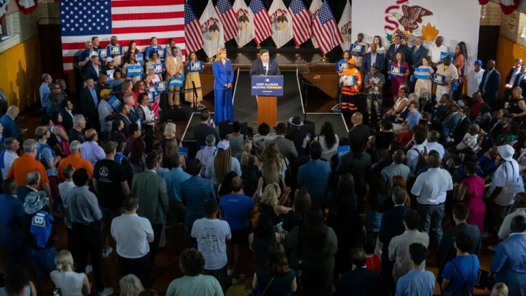Gov. JB Pritzker announces he will run for a third term as Illinois governor at a June 26, 2025, rally. (Andrew Adams / Capitol News Illinois)