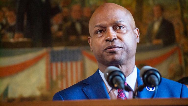 Illinois House Speaker Emanuel “Chris” Welch, D-Hillside, speaks at a news conference at the Illinois Capitol in May 2023. (Jerry Nowicki / Capitol News Illinois)