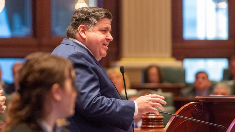 Gov. J.B. Pritzker delivers his annual State of the State and budget address in the Illinois House Chamber on Wednesday, Feb. 21, 2024. (Jerry Nowicki / Capitol News Illinois)