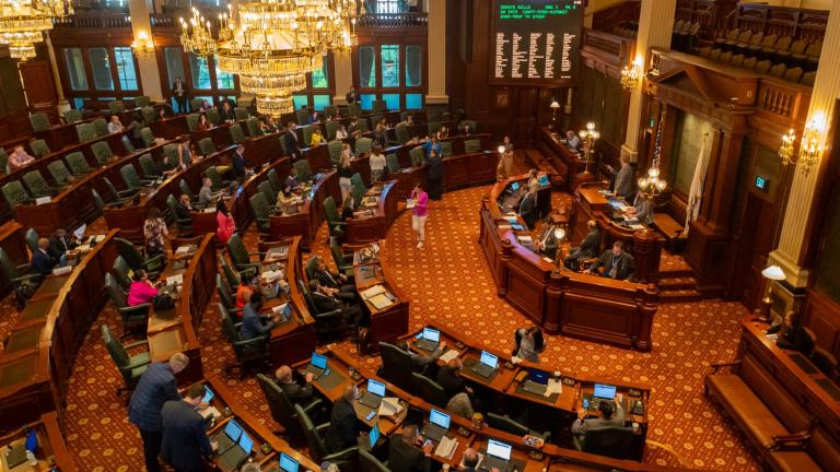 The Illinois House of Representatives, shown during floor debate early in the final scheduled week of the 2024 spring legislative session. (Andrew Adams / Capitol News Illinois) 