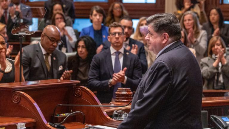 Gov. JB Pritzker delivers his State of the State and budget address before the General Assembly at the Illinois State Capitol, Wednesday, Feb. 19. 2025. (Andrew Adams / Capitol News Illinois)