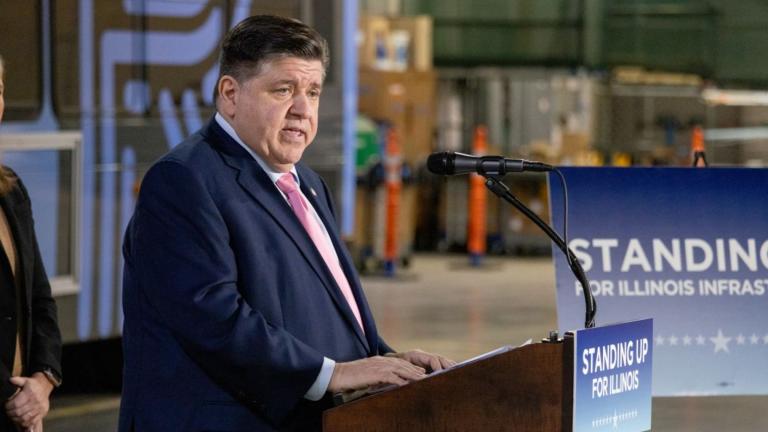 Gov. J.B. Pritzker speaks at a Rockford stop on his “Standing Up for Illinois” tour on Friday, March 21, 2025. (Andrew Adams / Capitol News Illinois)
