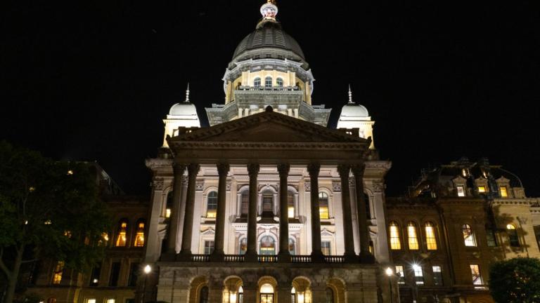 The Illinois Capitol Building is pictured on the final night of the 2025 spring session on May 31, 2025. (Andrew Adams / Capitol News Illinois)