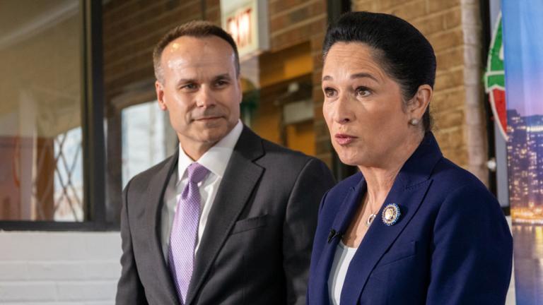 Illinois Comptroller Susana Mendoza on July 16, 2025, announces she will not seek reelection alongside her husband, David Szostak. (Andrew Adams / Capitol News Illinois)