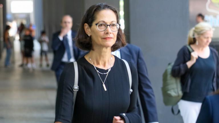 Former Commonwealth Edison CEO Anne Pramaggiore walks out of Chicago’s Dirksen Federal Courthouse on Monday, July 21, 2025, after being sentenced to two years in prison and a $750,000 fine in connection to a bribery scheme centered on former Illinois House Speaker Michael Madigan. (Andrew Adams / Capitol News Illinois)