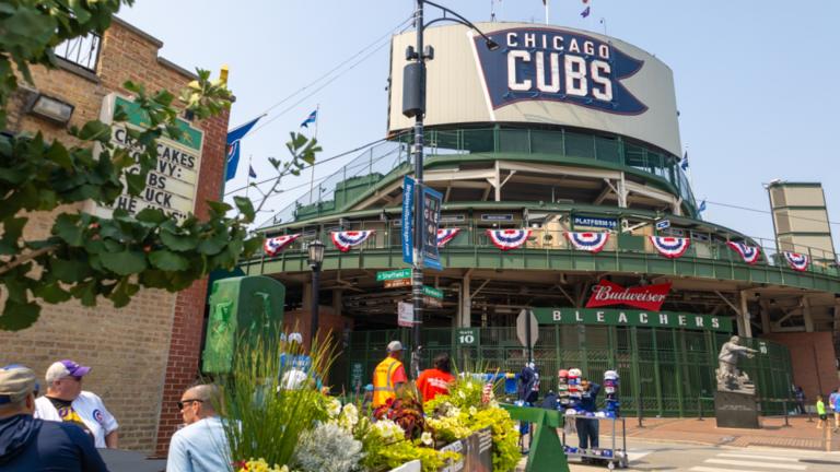 Diners sit at bar patios near Wrigley Field, the home of the Chicago Cubs, before a home game against the Orioles on Friday, Aug. 1, 2025. (Andrew Adams / Capitol News Illinois)