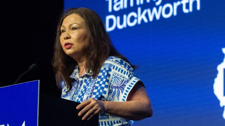 U.S. Sen. Tammy Duckworth speaks at an event in Springfield on Aug. 13, 2025. (Jerry Nowicki / Capitol News Illinois)