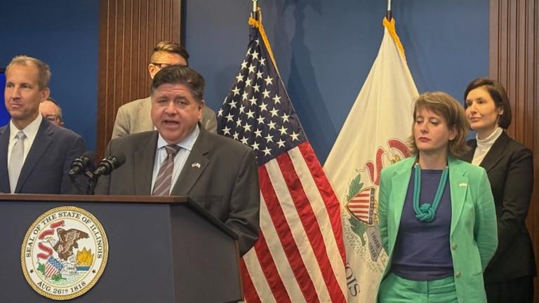 Gov. JB Pritzker announces the latest tenant for Chicago’s quantum research park on Thursday, Oct. 9, 2025. (Maggie Dougherty / Capitol News Illinois)