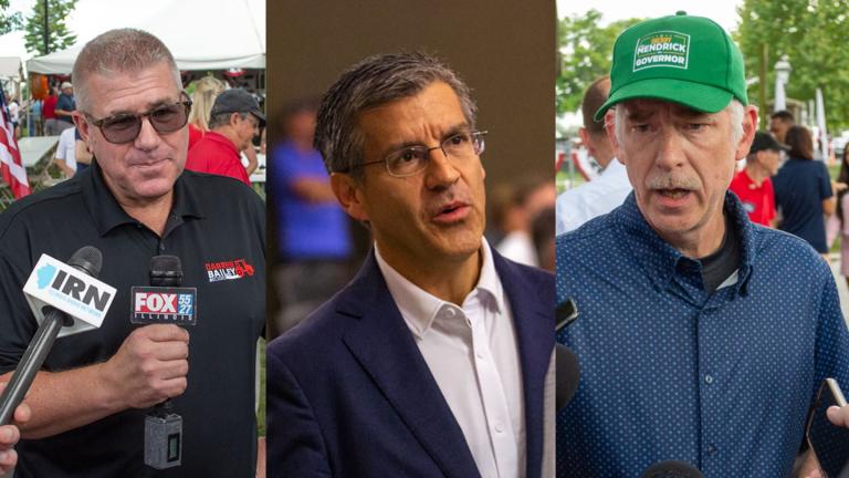 The Republican candidates for governor who are leading the fundraising race include former state Sen. Darren Bailey, conservative researcher Ted Dabrowski and DuPage County Sheriff James Mendrick. (Jerry Nowicki / Capitol News Illinois)