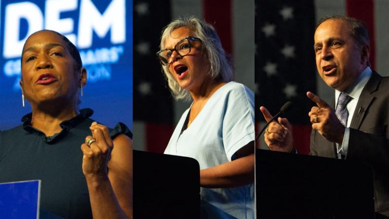 Lt. Gov. Juliana Stratton and U.S. Reps. Robin Kelly and Raja Krishnamoorthi were the fundraising leaders in the Democratic Senate primary, according to quarterly finance reports. (Jerry Nowicki / Capitol News Illinois) 