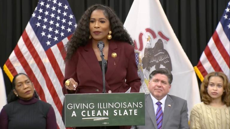 State Rep. Jehan Gordon-Booth, D-Peoria, speaks about the Clean Slate legislation she championed at a Jan. 16, 2026, bill signing ceremony. (Screenshot from Illinois.gov)