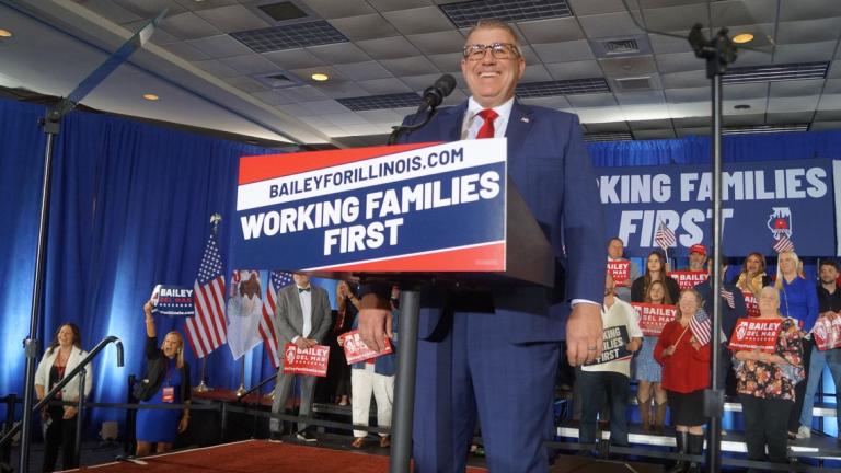 Darren Bailey speaks to reporters at a Springfield hotel on March 17, 2026, after winning the Republican nomination for governor for a second time. (Peter Hancock / Capitol News Illinois)