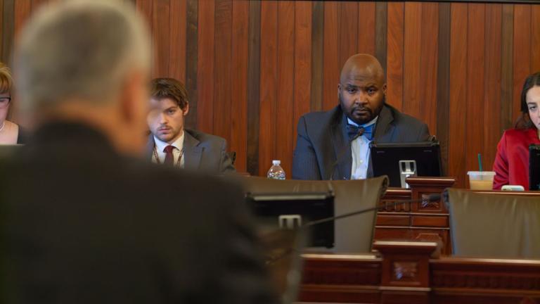 Senate Revenue Committee Chair Elgie Sims, D-Chicago, listens to a budget update from Department of Revenue Director David Harris on Wednesday, May 13, 2026. (Jerry Nowicki / Capitol News Illinois)