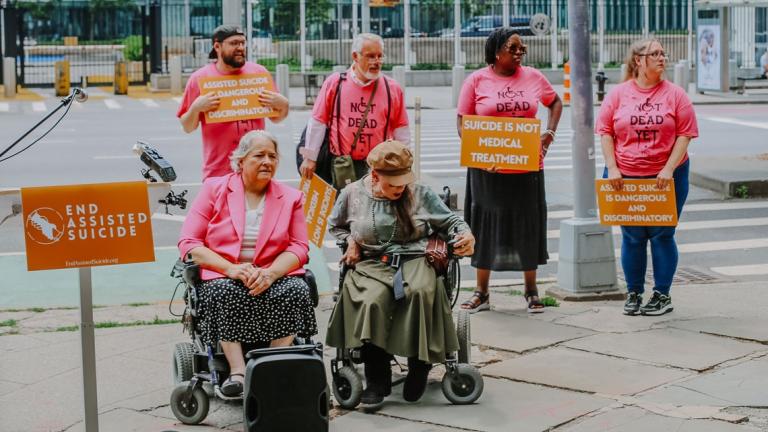 Advocates and patients announced lawsuits against “medical aid in dying” legislation at a news conference in New York. (Photo provided by the Patients Rights Action Fund)