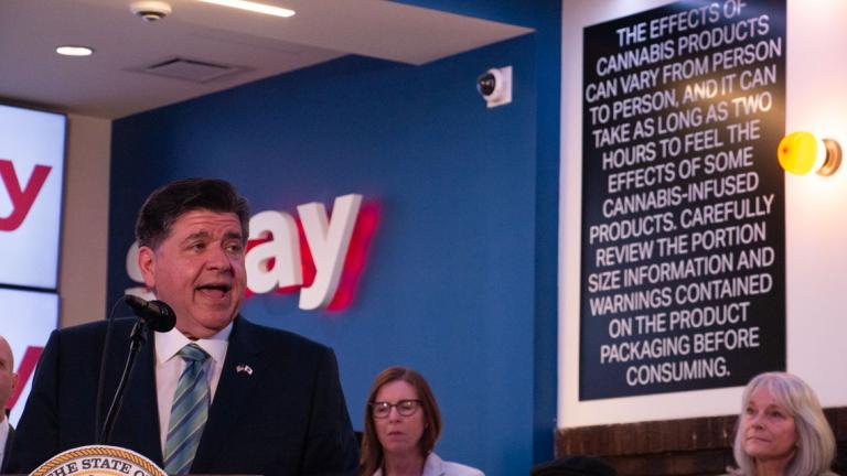 Gov. JB Pritzker discusses new hemp regulations he signed last month during an event at SWAY Cannabis Dispensary in Chicago on July 2, 2026. (Maggie Dougherty / Capitol News Illinois)