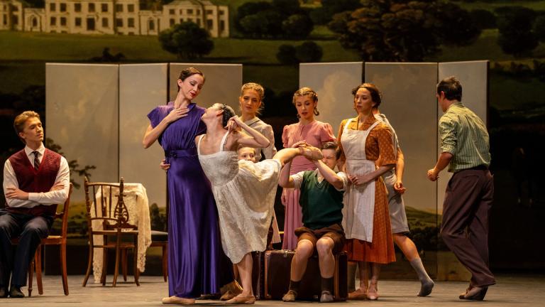 The Joffrey Ballet ensemble performs in “Atonement.” (Credit: Cheryl Mann)