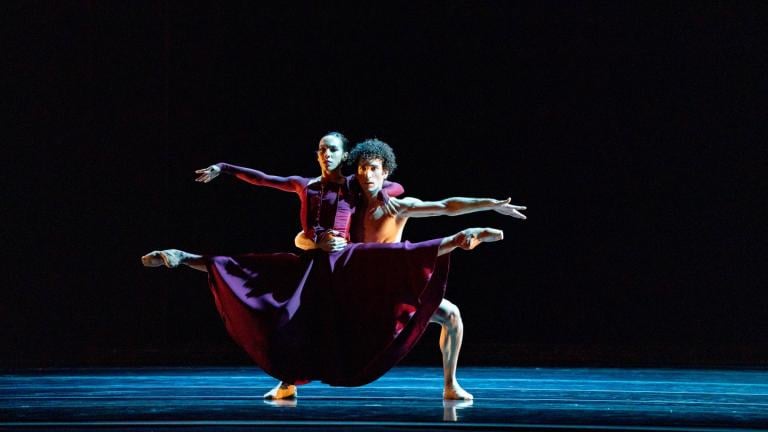 Amanda Assucena and Edson Barbosa of the Joffrey Ballet dance in “Vespertine.” (Credit: Cheryl Mann)
