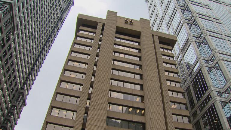 55 West Wacker Drive, originally the Blue Cross Blue Shield Building, is an archetypal example of brutalism. (WTTW News) 55 West Wacker Drive, originally the Blue Cross Blue Shield Building, is an archetypal example of brutalism. (WTTW News)
