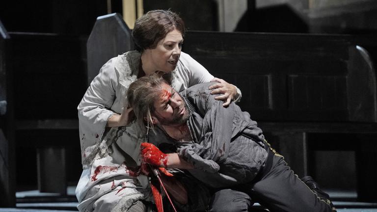 Sondra Radvanovsky and Craig Colclough in the Lyric Opera production of “Macbeth.” (Photo by Ken Howard)