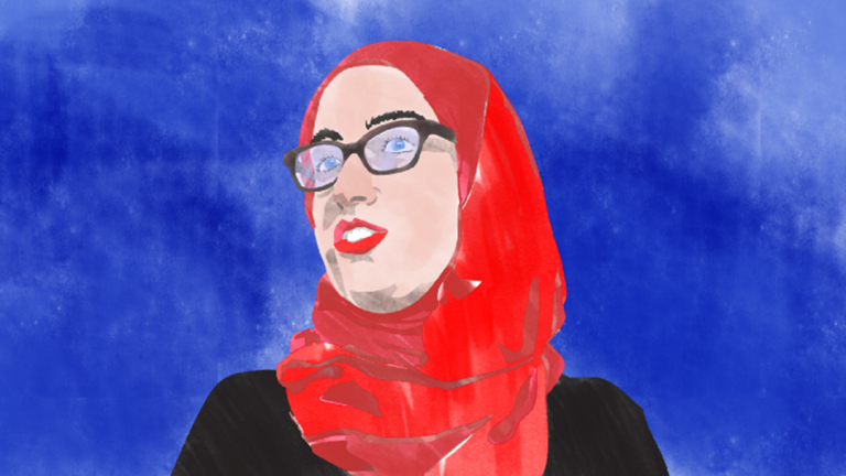 The 90 Days, 90 Voices website features stories of immigrants and refugees in Chicago, including Hadia Zarzour. (Illustration by Daniel J. Rowell)