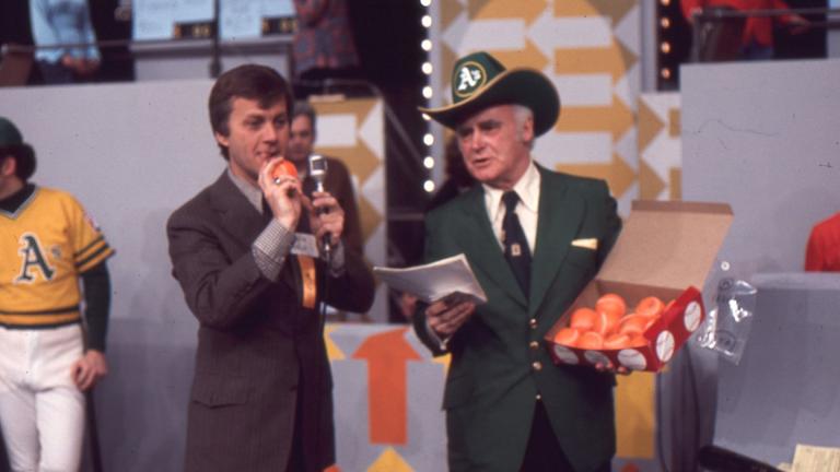 Charlie Finley participates in the WTTW auction in 1976. (WTTW)