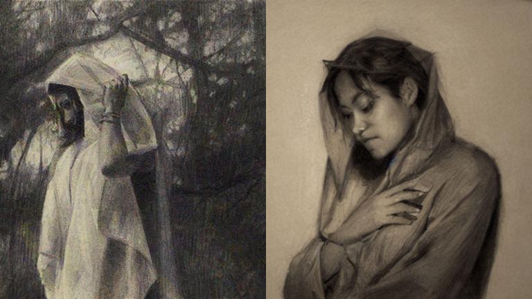 The image on the left is by artist Karla Ortiz; the image on the right was generated by AI mimicking Ortiz’s artistic style. (Courtesy Ben Zhao / University of Chicago)