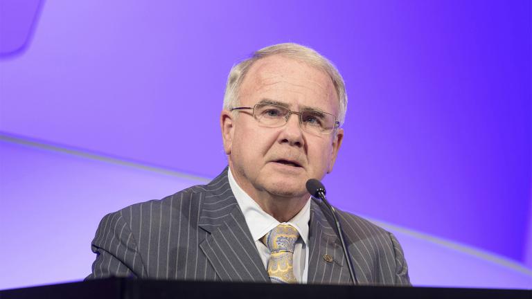 This November 2018 photo provided by the American Medical Association shows Gerald Harmon at the Interim Meeting of the AMA in National Harbor, Md. (Ted Grudzinski / American Medical Association via AP)