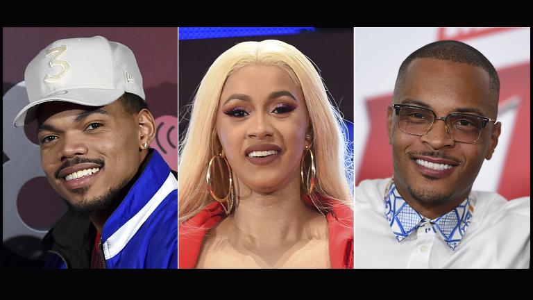 This combination photo shows rappers, from left, Chance the Rapper, Cardi B and T.I., who will work as judges in a new Netflix competition series looking for the next big hip-hop star. (AP Photo)