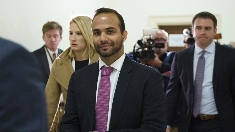 George Papadopoulos, the former Trump campaign adviser who triggered the Russia investigation, arrives Oct. 25, 2018 for his first appearance before congressional investigators, on Capitol Hill in Washington. (Carolyn Kaster / AP File Photo) George Papadopoulos, the former Trump campaign adviser who triggered the Russia investigation, arrives Oct. 25, 2018 for his first appearance before congressional investigators, on Capitol Hill in Washington. (Carolyn Kaster / AP File Photo)