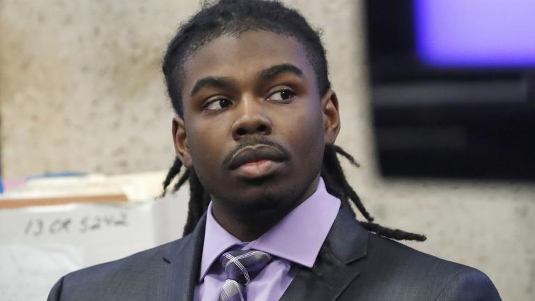 In this Aug. 23, 2018 file photo, defendant Micheail Ward appears just before closing arguments during the trial for the fatal shooting of Hadiya Pendleton at the Leighton Criminal Court Building. (Jose M. Osorio / Chicago Tribune /Pool, File)