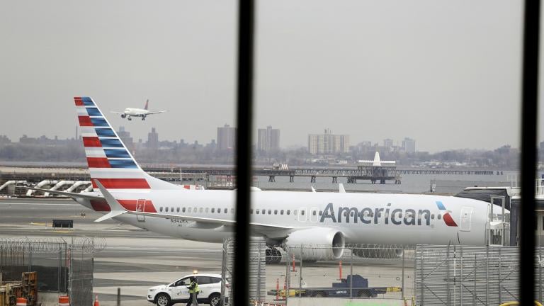 In a March 13, 2019 file photo, an American Airlines Boeing 737 MAX 8 sits at a boarding gate at LaGuardia Airport in New York. (AP Photo / Frank Franklin II, File) In a March 13, 2019 file photo, an American Airlines Boeing 737 MAX 8 sits at a boarding gate at LaGuardia Airport in New York. (AP Photo / Frank Franklin II, File)