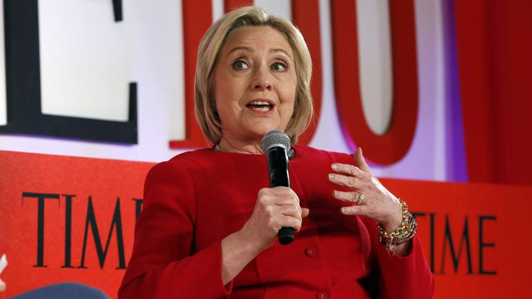 Hillary Clinton speaks during the TIME 100 Summit, in New York, Tuesday, April 23, 2019. (AP Photo / Richard Drew)