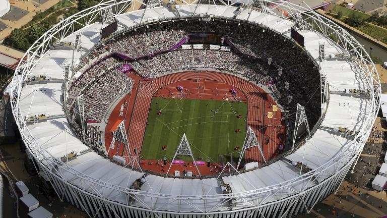 In this Aug. 3, 2012, file photo, Olympic Stadium is viewed during the Summer Olympics at Olympic Park in London. (AP Photo / Jeff J Mitchell, Pool, File) In this Aug. 3, 2012, file photo, Olympic Stadium is viewed during the Summer Olympics at Olympic Park in London. (AP Photo / Jeff J Mitchell, Pool, File)