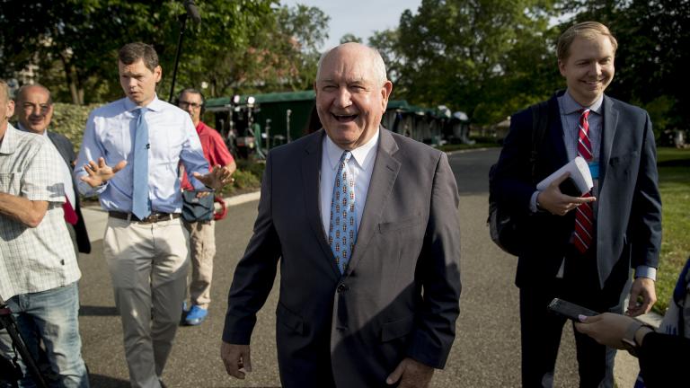 Agriculture Secretary Sonny Perdue laughs with a reporter on the North Lawn of the White House in Washington, Thursday, May 23, 2019. (AP Photo / Andrew Harnik)