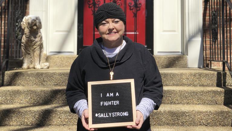 This March 26, 2018 photo provided by Ashley Atwater shows her mother, Sally Atwater, outside her home in the Georgetown area of Washington, a few days after leaving the hospital. (Courtesy Ashley Atwater via AP)