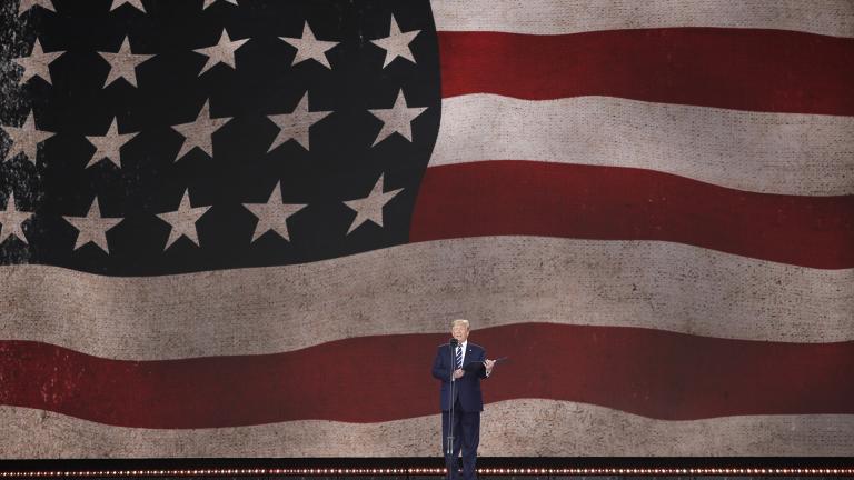 President Donald Trump speaks during an event to mark the 75th anniversary of D-Day in Portsmouth, England Wednesday, June 5, 2019. (AP Photo / Matt Dunham)