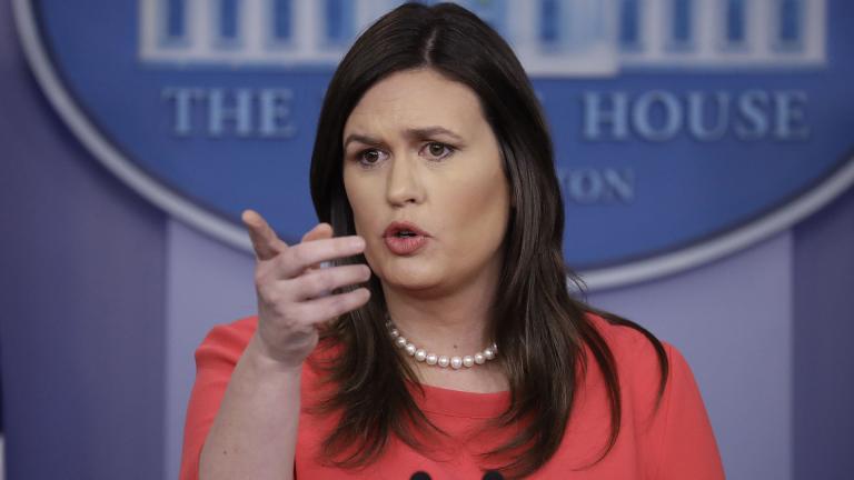 In this Jan. 28, 2019, file photo, White House press secretary Sarah Sanders speaks during a press briefing at the White House in Washington. (AP Photo/ Evan Vucci)