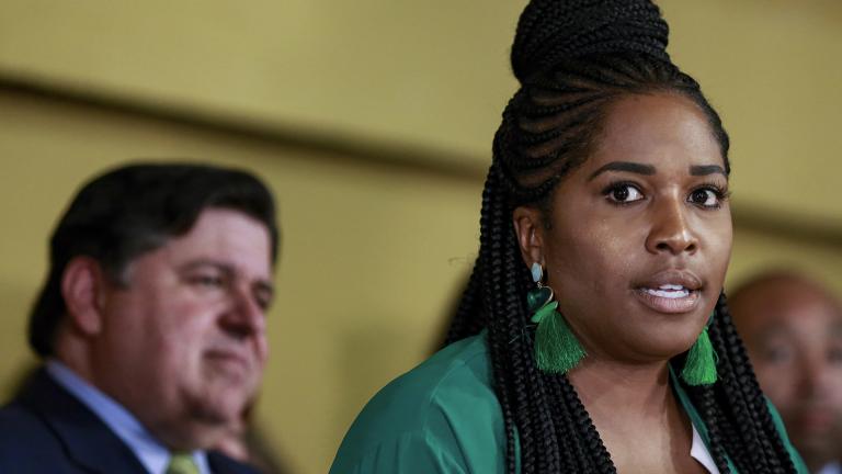 State Rep. Jehan Gordon-Booth, D-Peoria speaks during a news conference before Gov. J. B. Pritzker signs a bill that legalizes adult-use cannabis in the state of Illinois at Sankofa Cultural Arts and Business Center, Tuesday, June 25, 2019, in Chicago. (AP Photo / Amr Alfiky) State Rep. Jehan Gordon-Booth, D-Peoria speaks during a news conference before Gov. J. B. Pritzker signs a bill that legalizes adult-use cannabis in the state of Illinois at Sankofa Cultural Arts and Business Center, Tuesday, June 25, 2019, in Chicago. (AP Photo / Amr Alfiky)