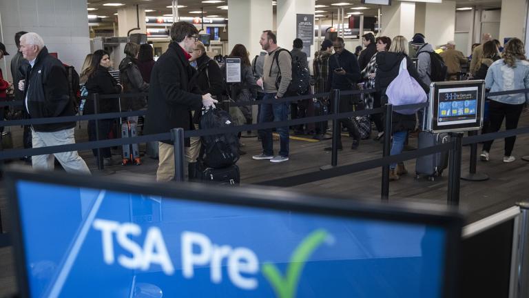 In this Jan. 11, 2019, file photo, passengers wait in line at a Transportation Security Administration checkpoint at the Philadelphia International Airport in Philadelphia. (AP Photo / Matt Rourke, File) In this Jan. 11, 2019, file photo, passengers wait in line at a Transportation Security Administration checkpoint at the Philadelphia International Airport in Philadelphia. (AP Photo / Matt Rourke, File)