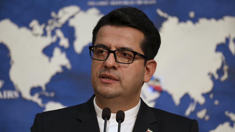 In this May 28, 2019 photo, Iran’s Foreign Ministry spokesman Abbas Mousavi speaks at a press conference in Tehran, Iran. (AP Photo / Vahid Salemi)